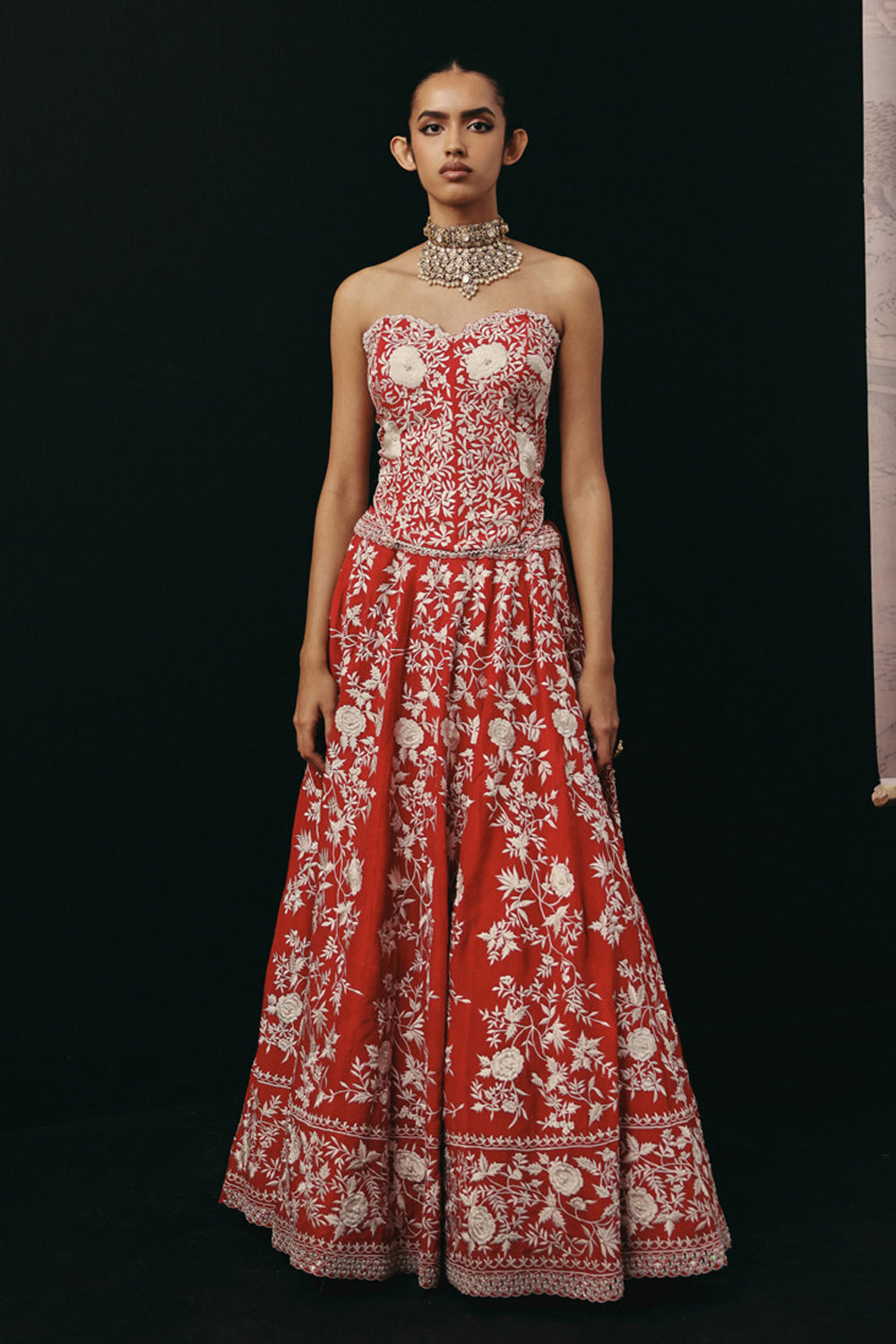 RED PARSI GAARA LEHENGA SET