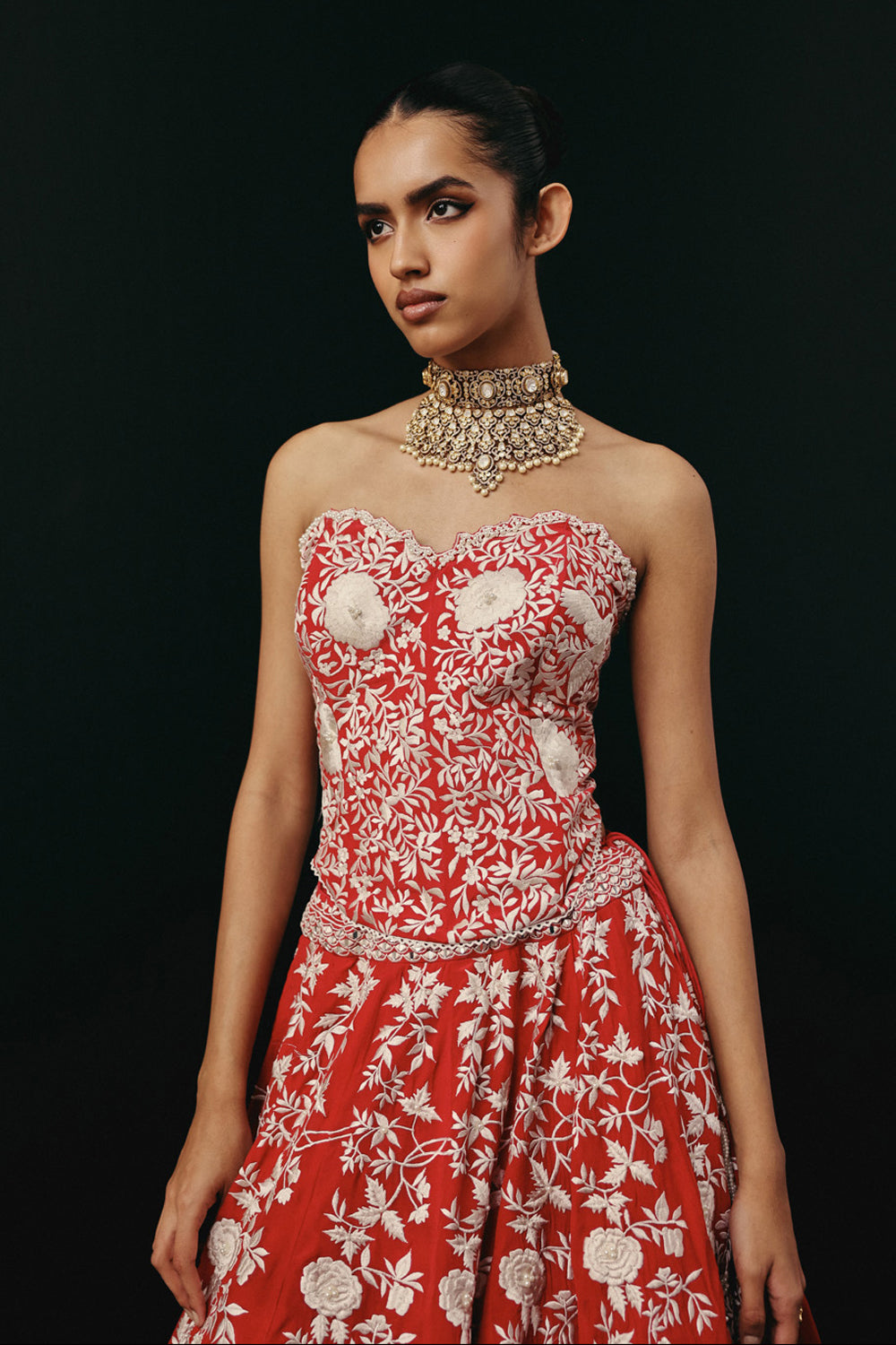 RED PARSI GAARA LEHENGA SET