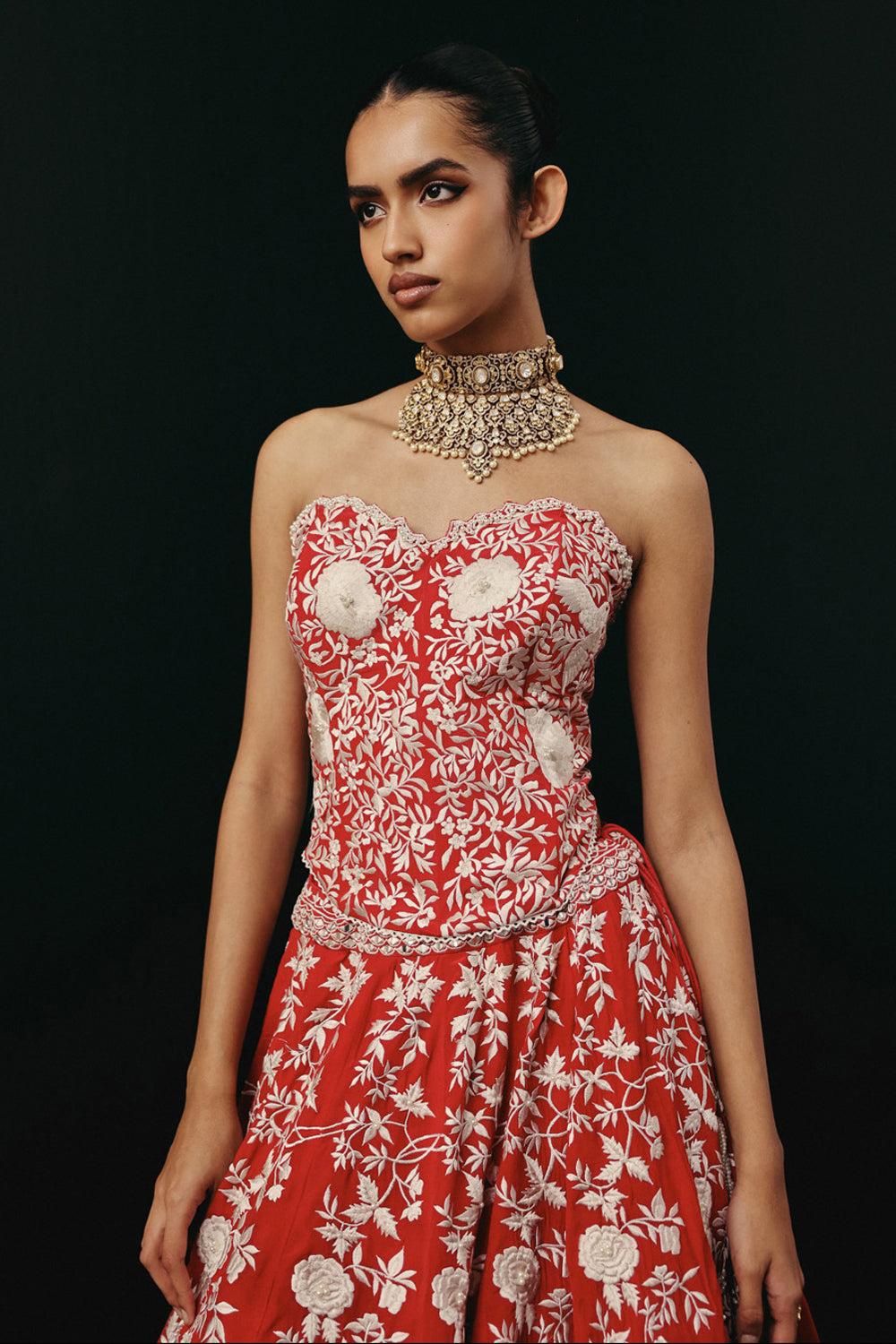 RED PARSI GAARA LEHENGA SET