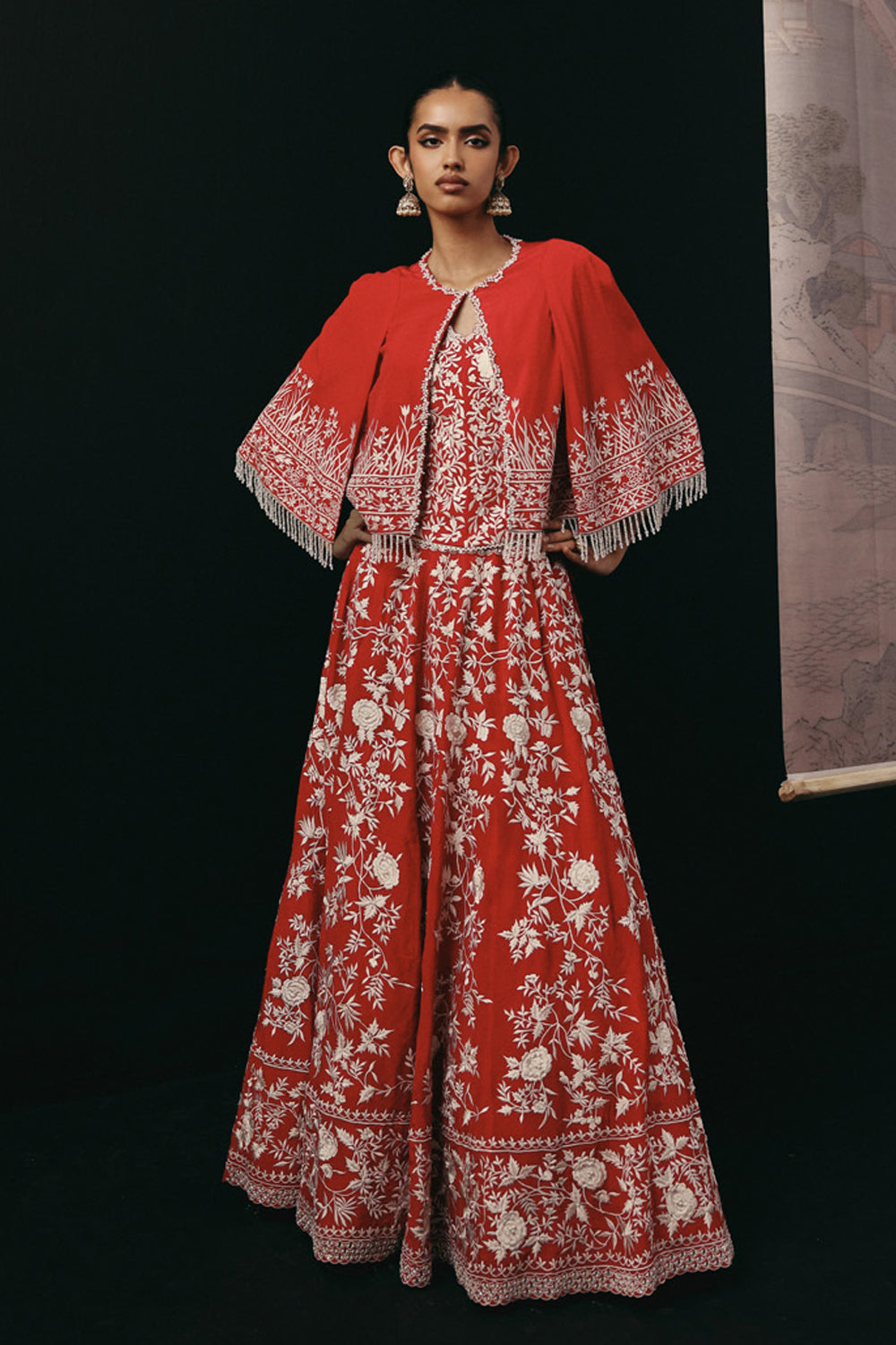 RED PARSI GAARA LEHENGA SET