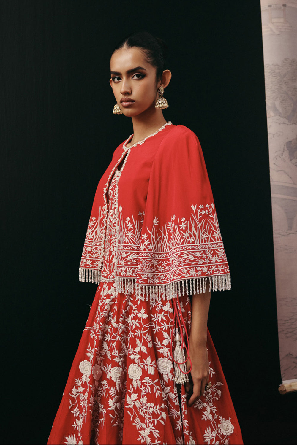 RED PARSI GAARA LEHENGA SET