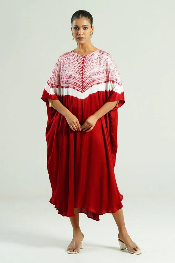 Kaftan Shibori - Scarlet Red / Ivory