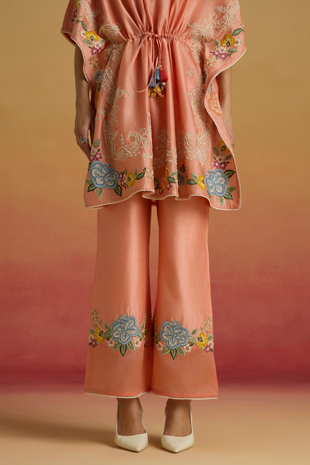 Apricot Floral Sheer Detail Pants