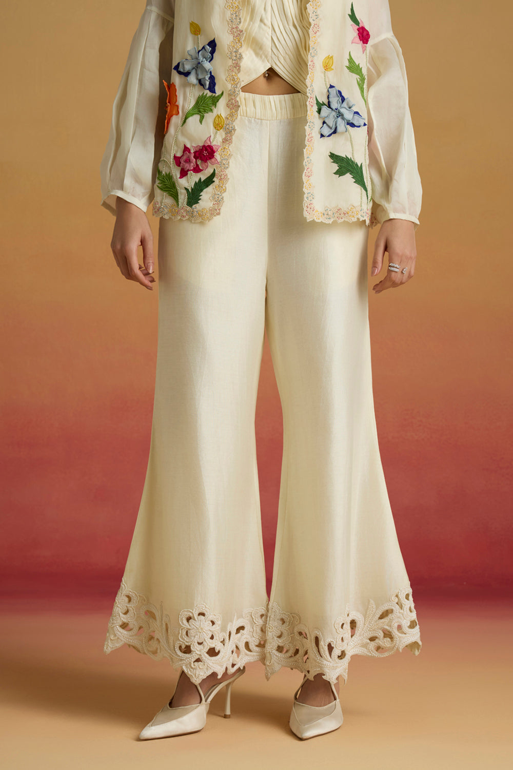 Ivory Cordwork and Beadwork Bell Bottoms
