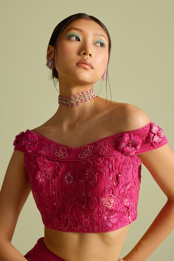 Fuchsia Cutwork and 3D Applique Bustier