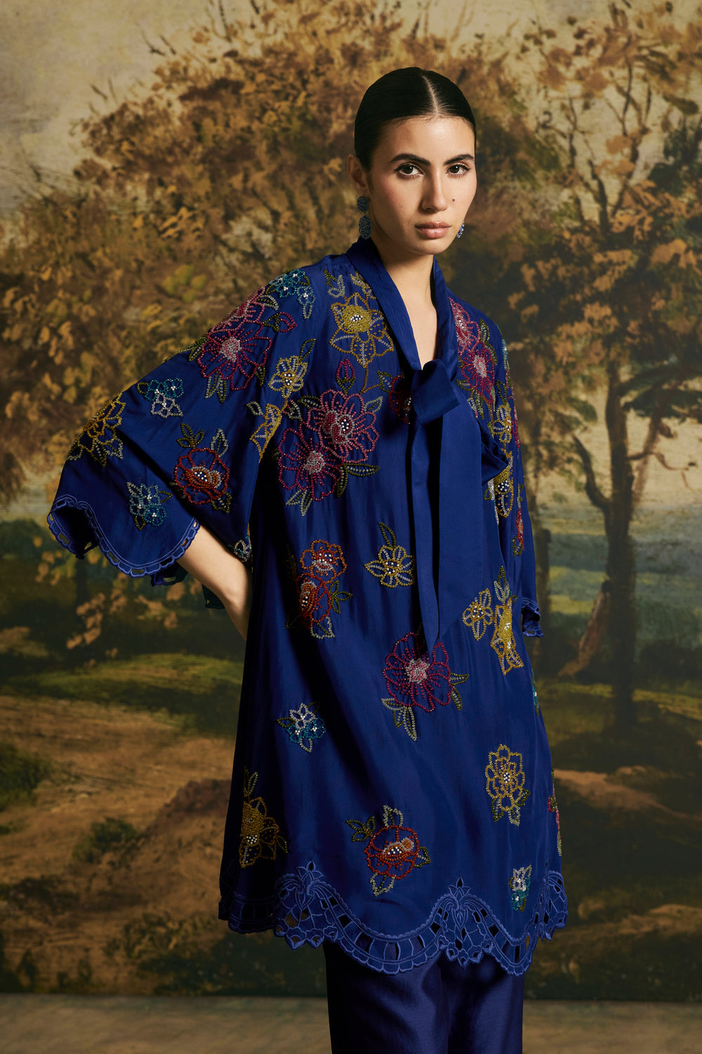 Cobalt Blue Blossom Tunic With Pants
