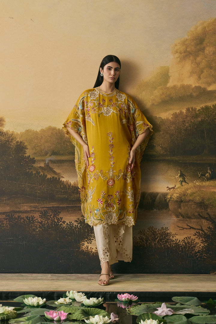Amber Yellow Contrast Florals Kaftan