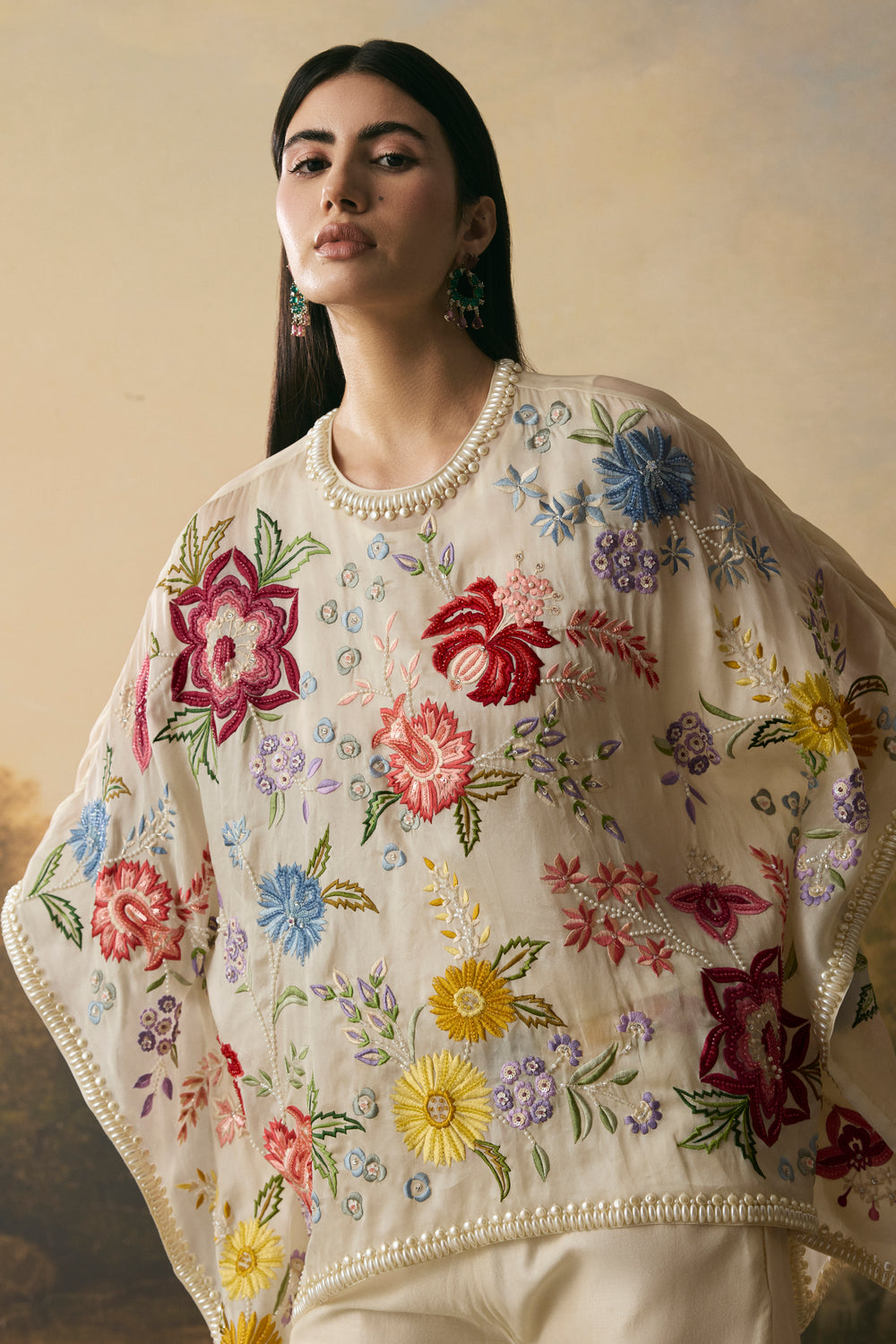 Ivory Floral Bloom Short Kaftan