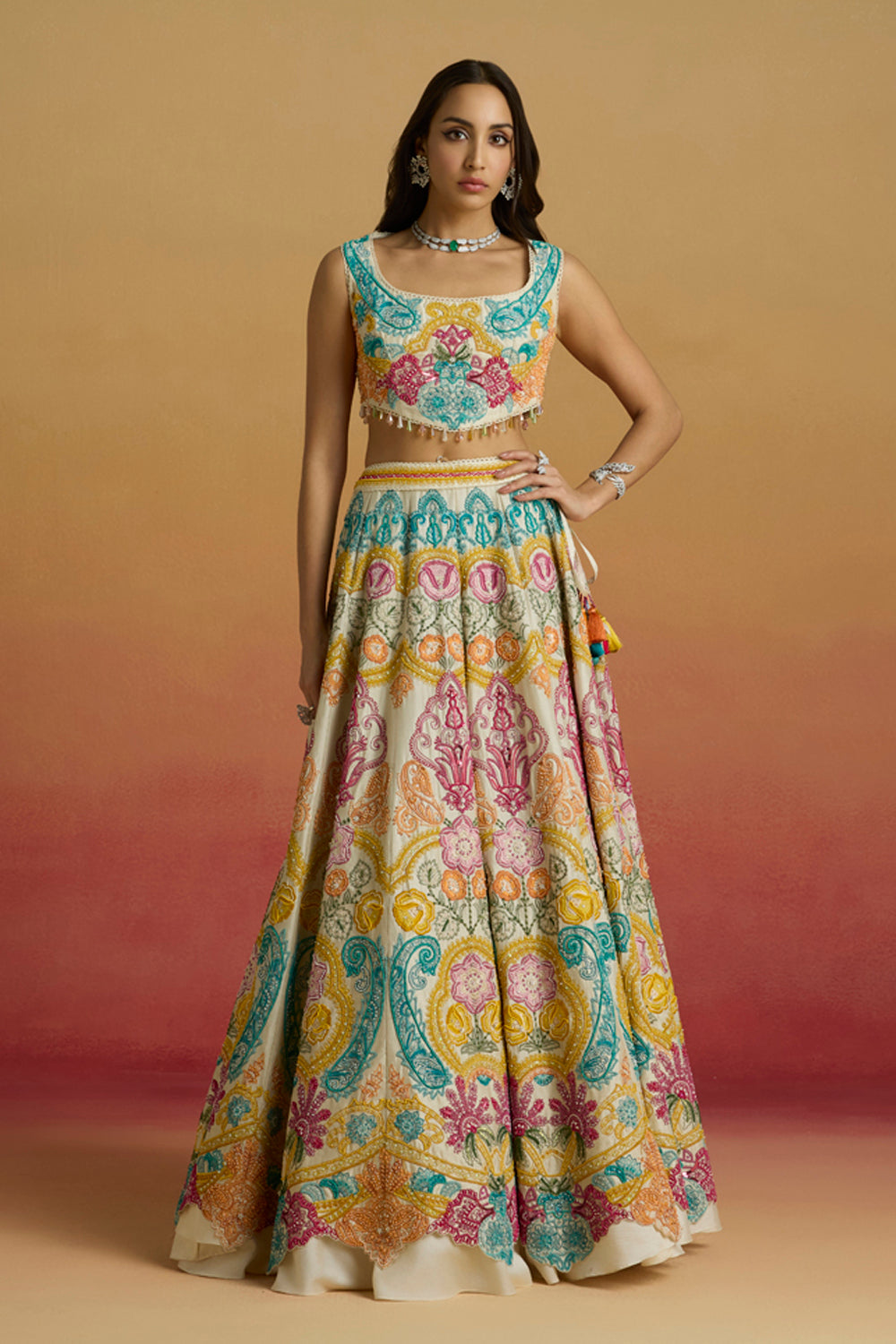 Ivory Multicolour Paisley Cordwork Bustier