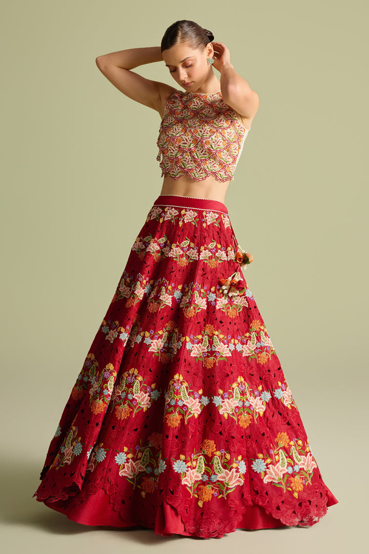 Ivory 3D Scallop Embroidered Top