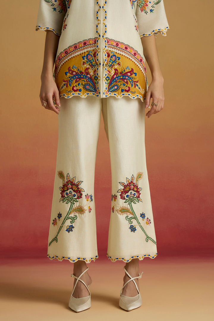 Ivory Applique Straight Pants