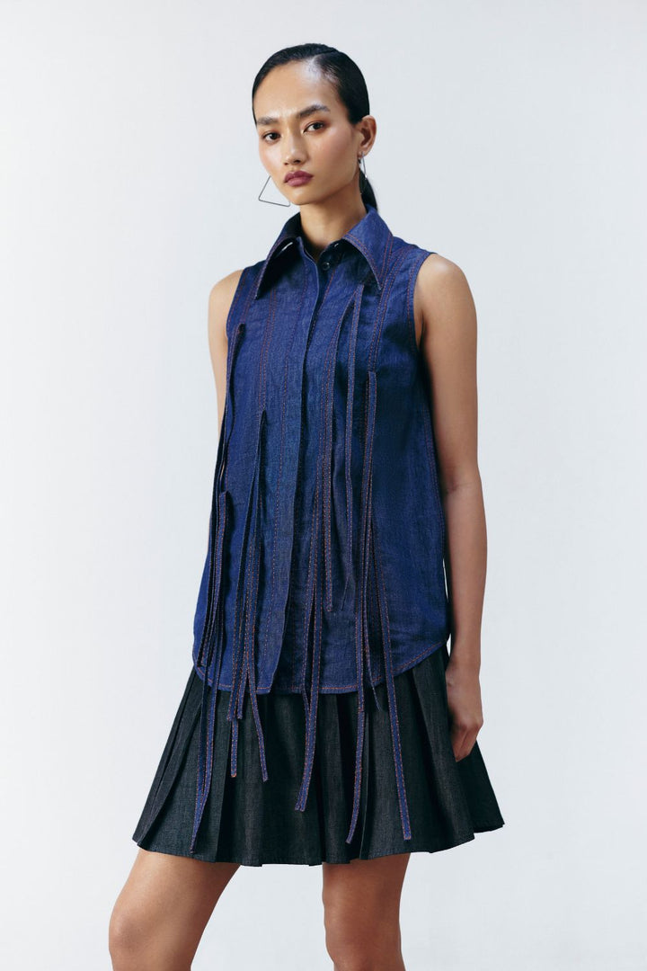 DENIM FRINGE SHIRT