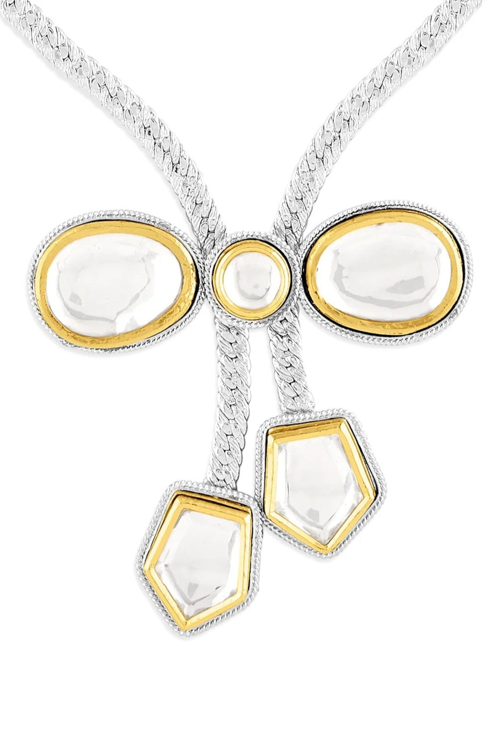Gold & Silver Polki Bow Necklace