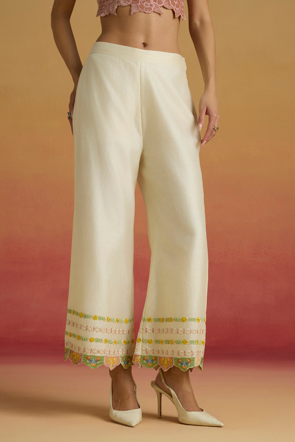 Ivory Applique Striped Pants
