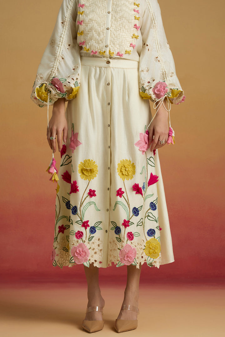 Ivory 3D Floral Applique Skirt