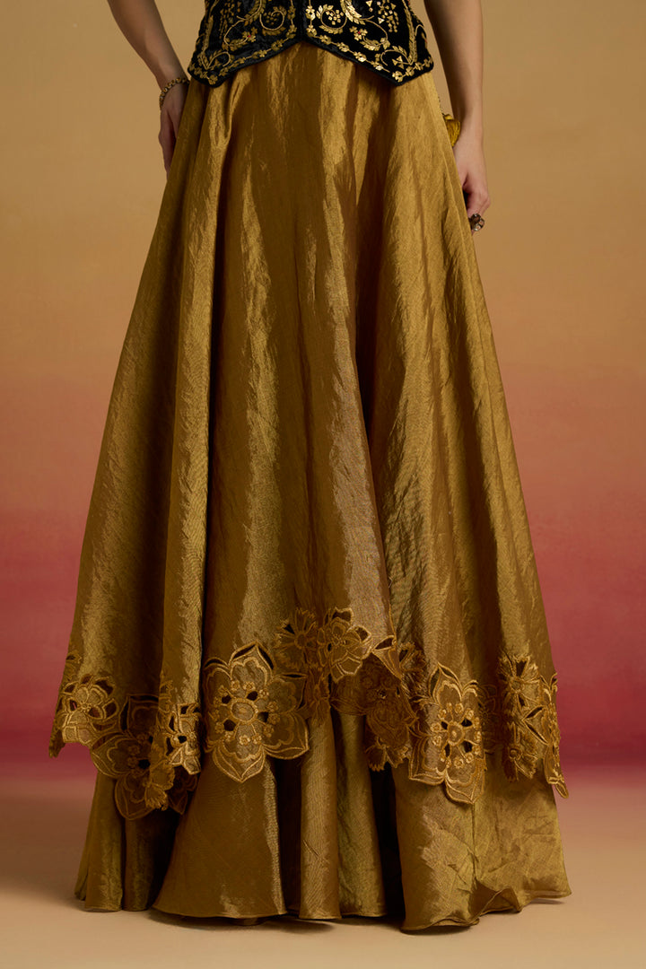 Gold Cutwork Layered Lehenga