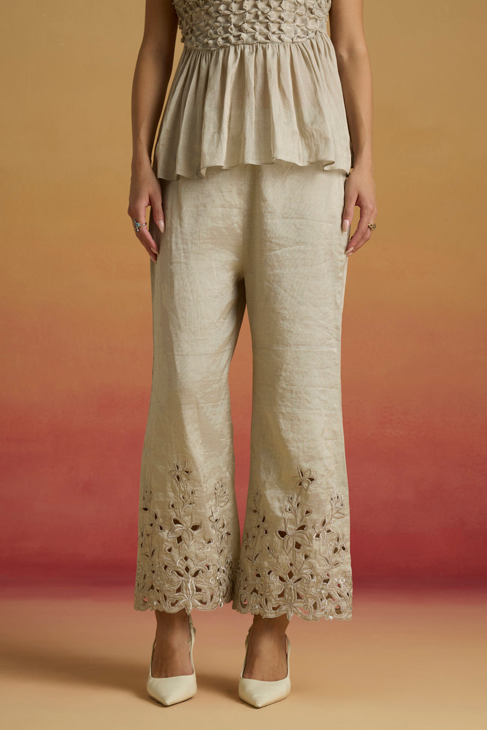 Silver Tonal Cutwork Pants