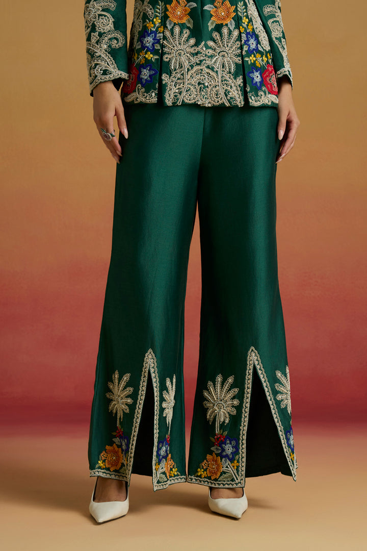 Emerald Contrast Cordwork Bell Bottom Pants