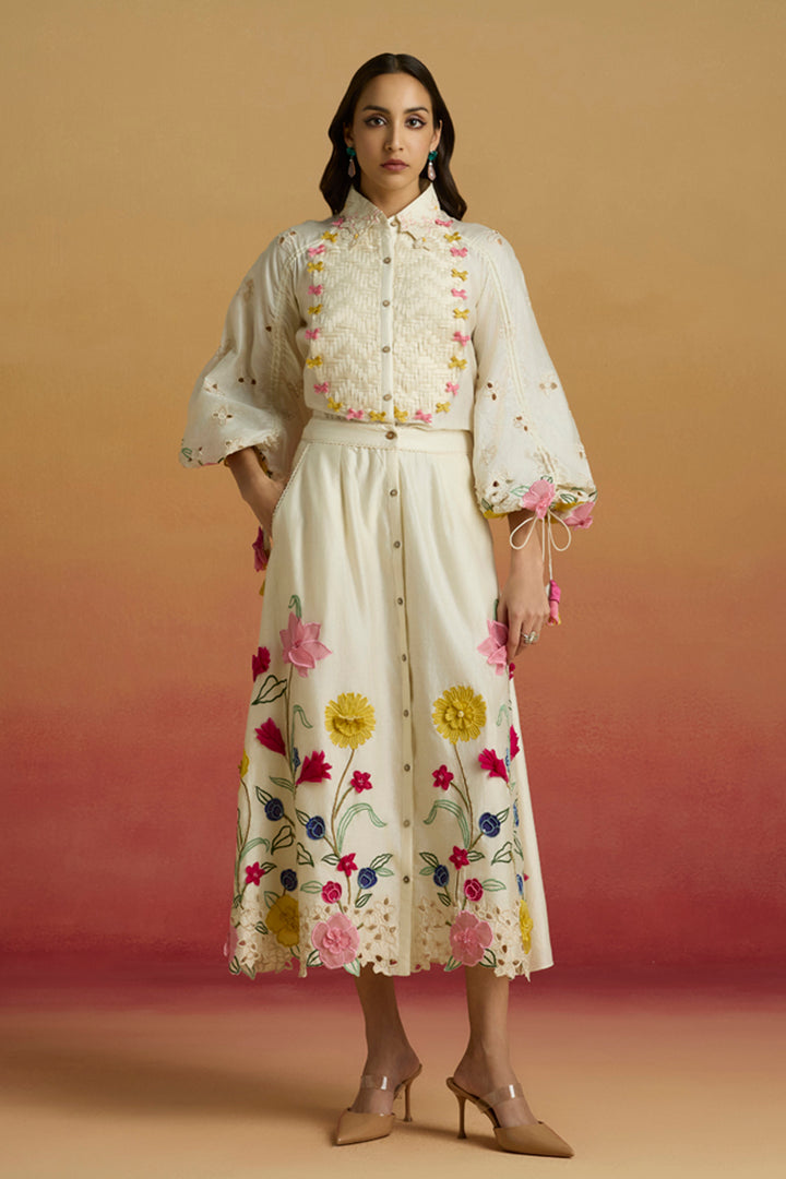 Ivory 3D Floral Applique Skirt