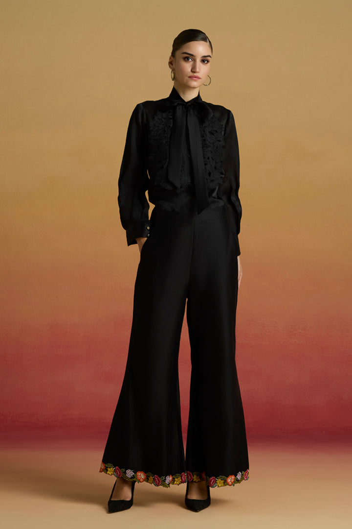 Black Cutwork Bib Layered Shirt