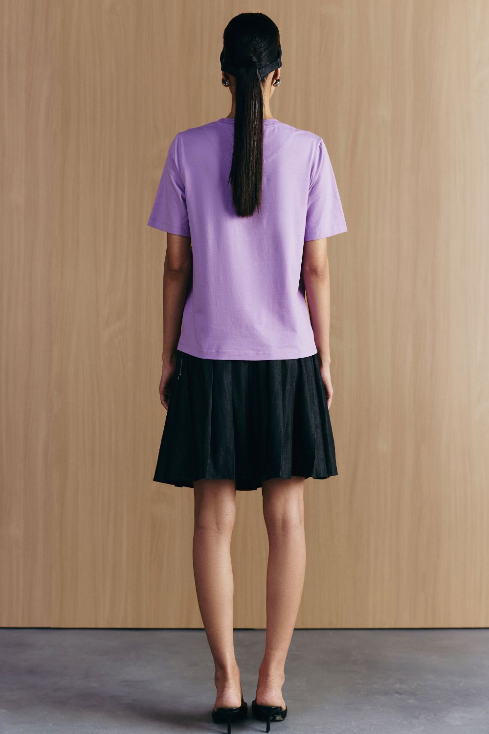 PLEATED DENIM SKIRT
