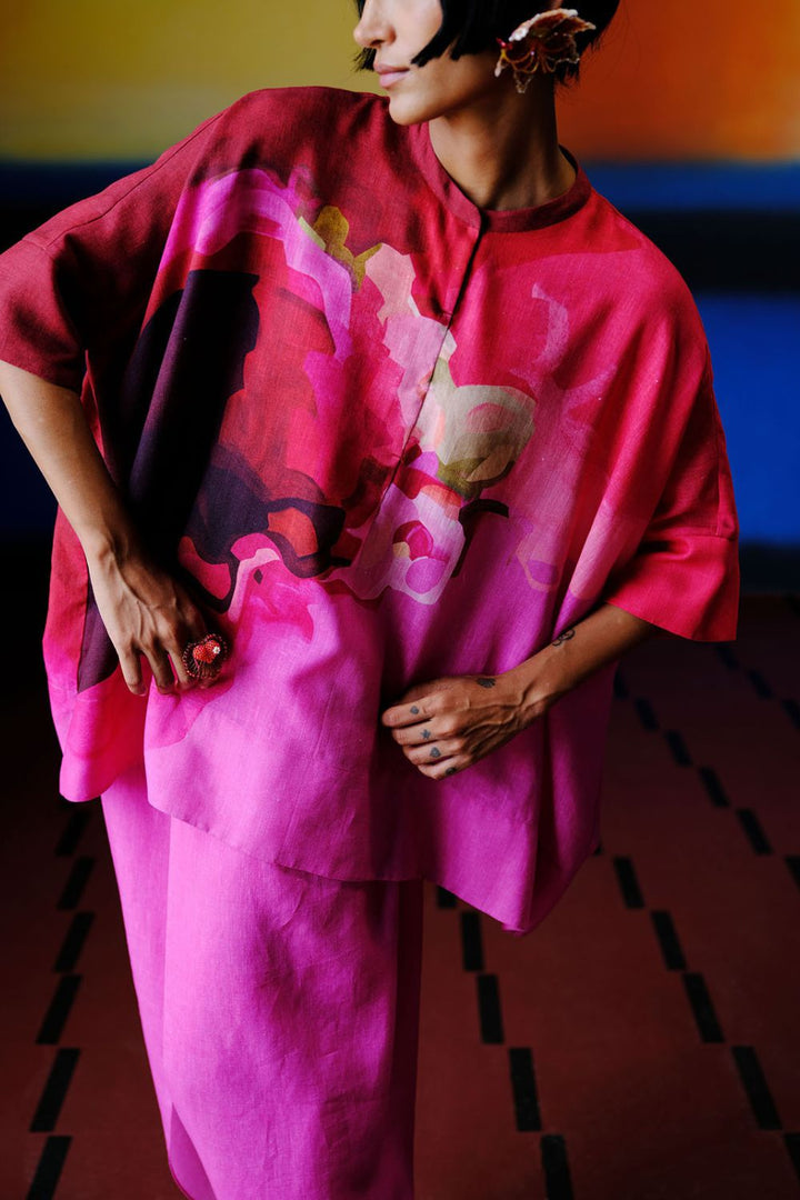 Diffuse fuchsia pink kurta set