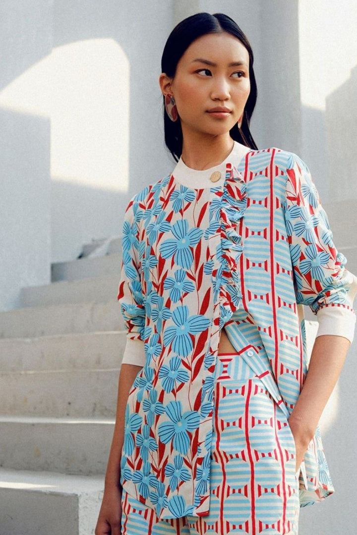 WHITE PRINT PLAY FRILL SHIRT