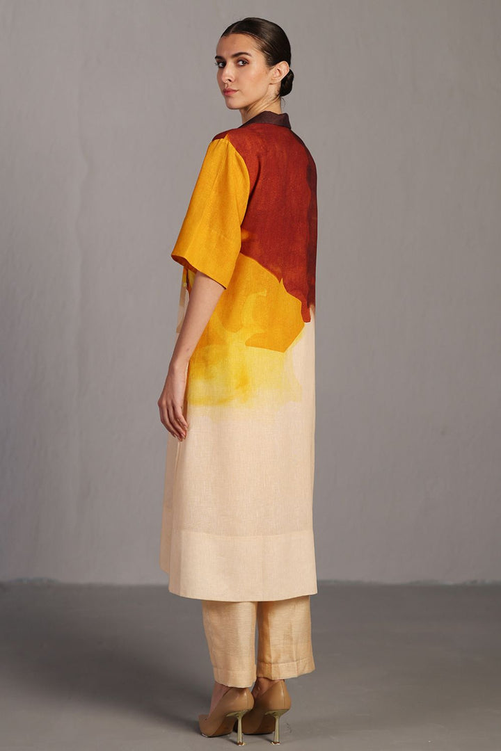 Diffuse brown & ochre kurta set