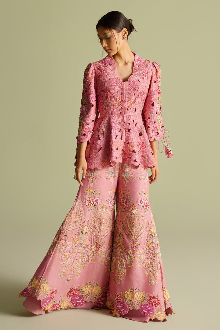 Pink Cutwork Peplum Jacket