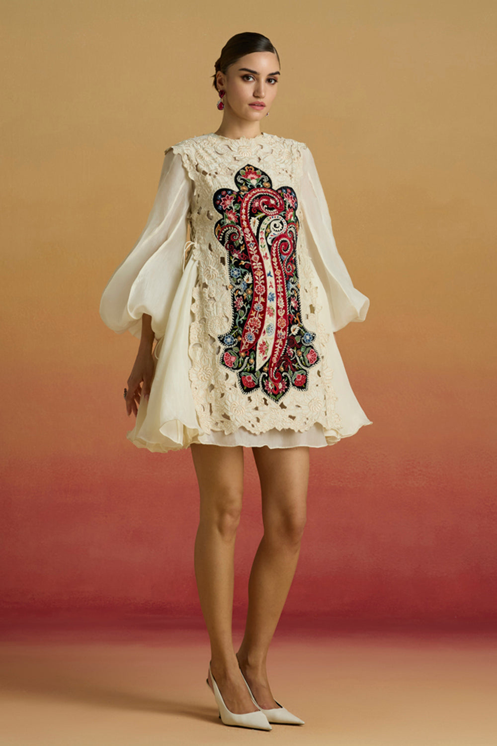 Ivory Cutwork Layered Dress