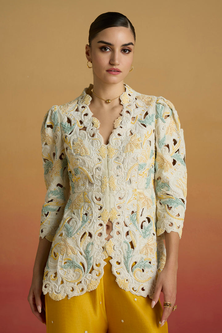 Ivory Cordwork and Beadwork Peplum Jacket