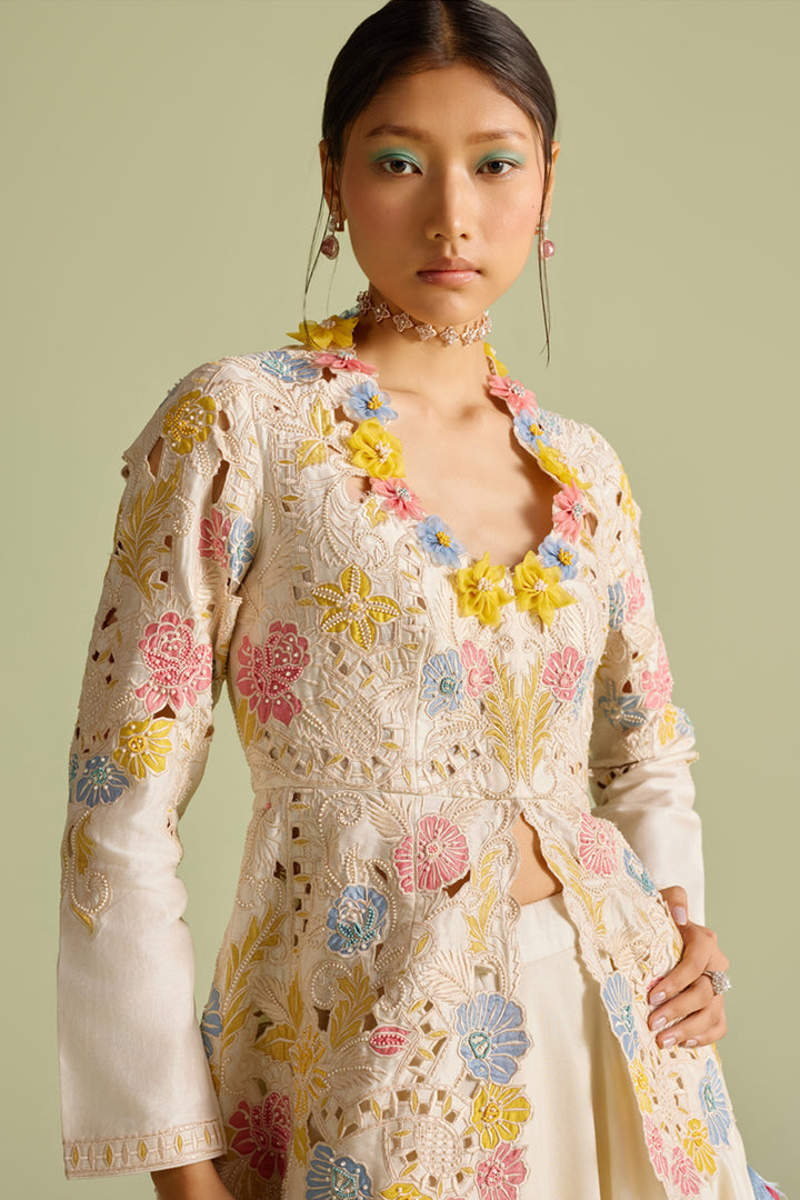 Ivory Pastel Embroiered Peplum Jacket