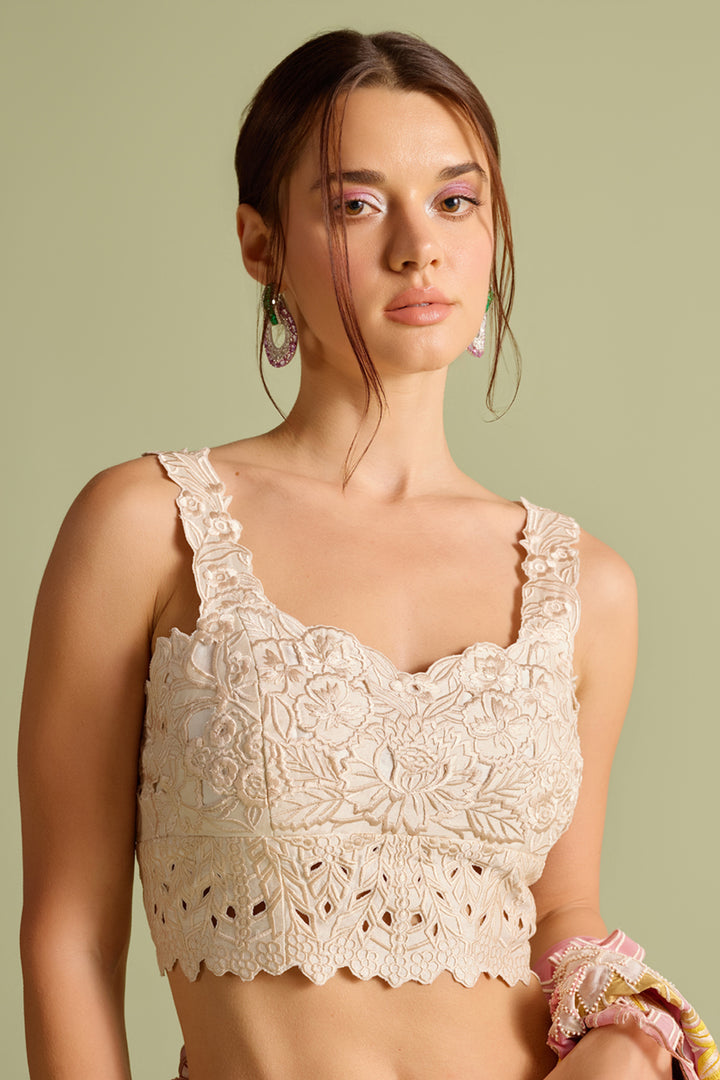 Ivory Tonal Cutwork Bustier
