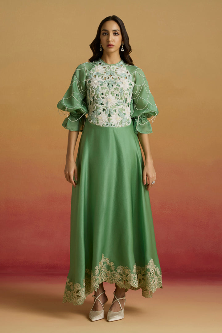 Sage Green Contrast Flounce Dress