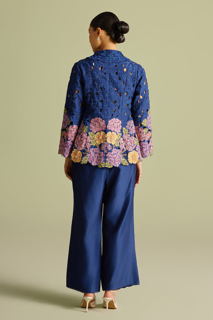 Indigo Tonal Cutwork Pants