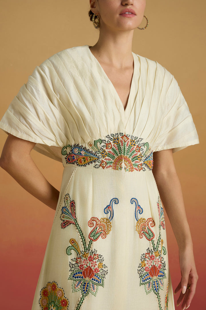 Ivory Pleated Midi Dress