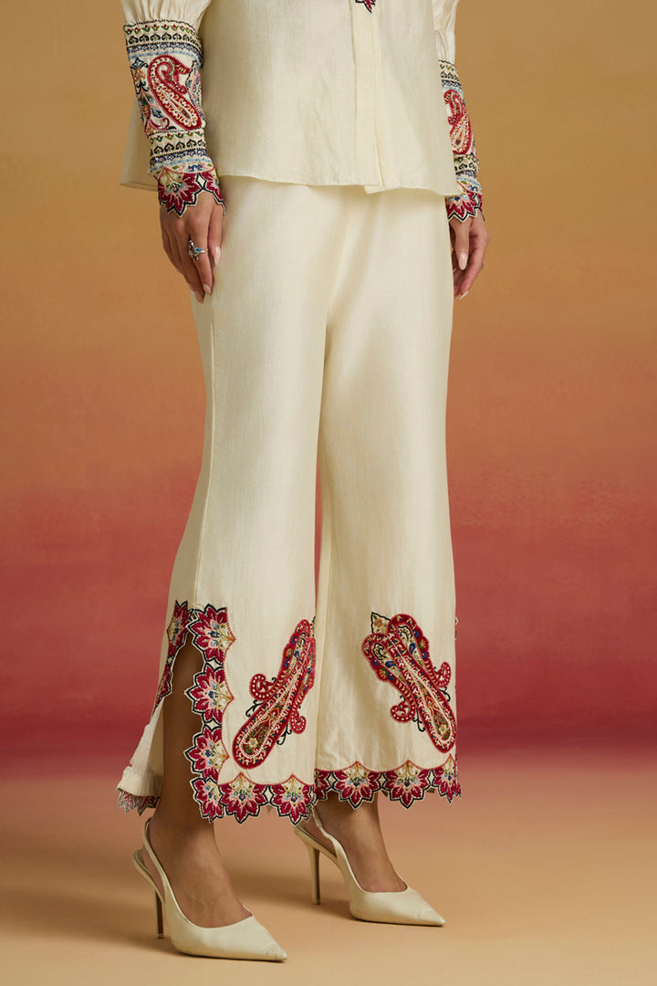 Ivory Paisley Applique Pants