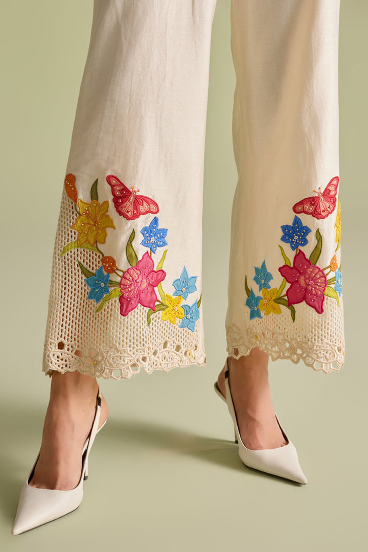 Ivory Floral Mesh Pants