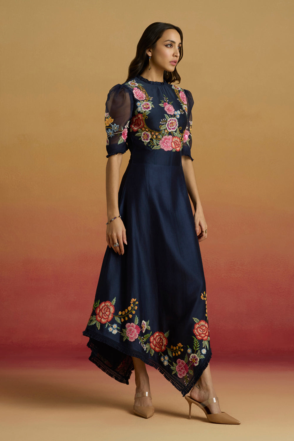 Indigo Floral Asymmetric Dress