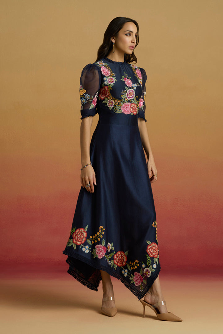Indigo Floral Asymmetric Dress