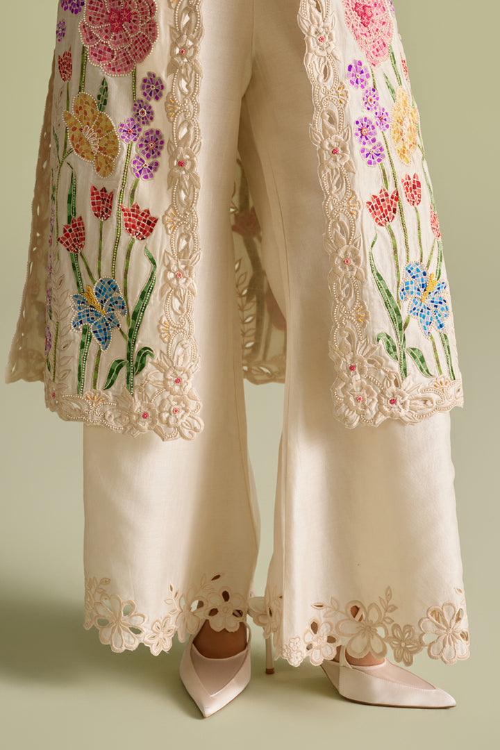 Ivory Cutwork Bell Bottom Pants