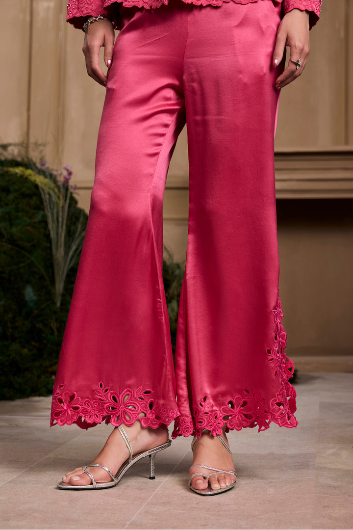 Fuchsia Cutwork Bell Bottom Pants