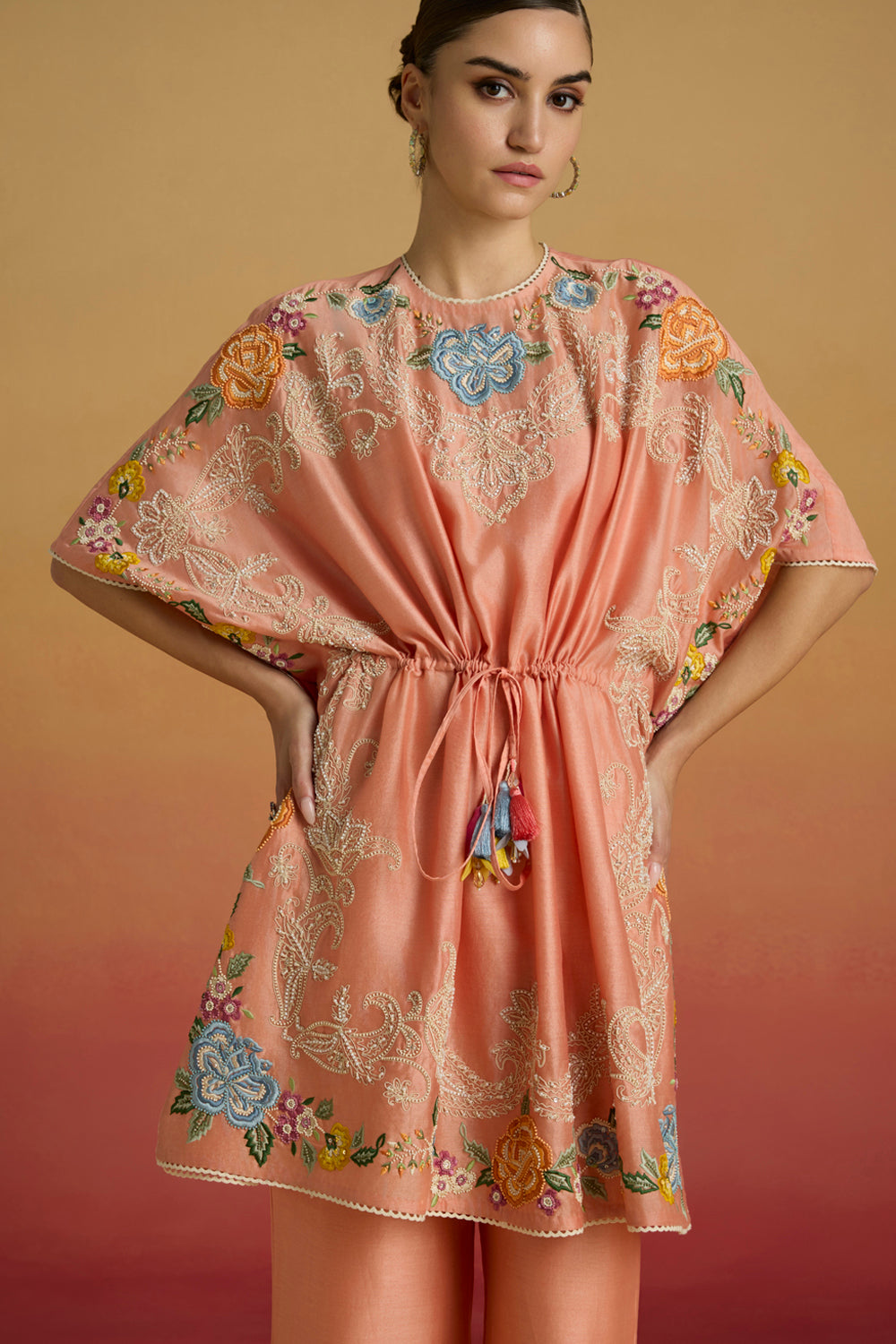 Apricot Contrast Paisley Kaftan