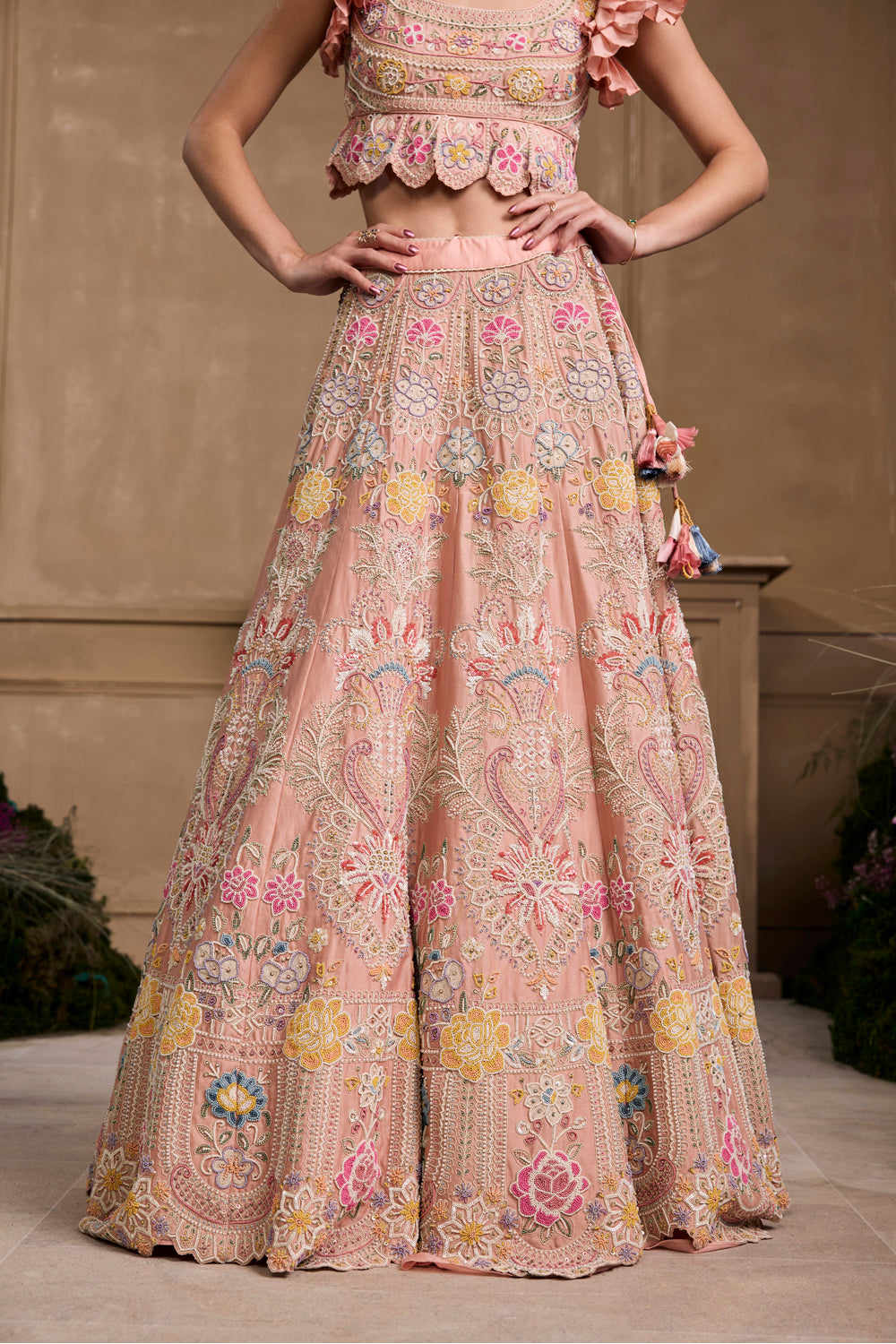 Soft Pink Contrast Embroidered Lehenga