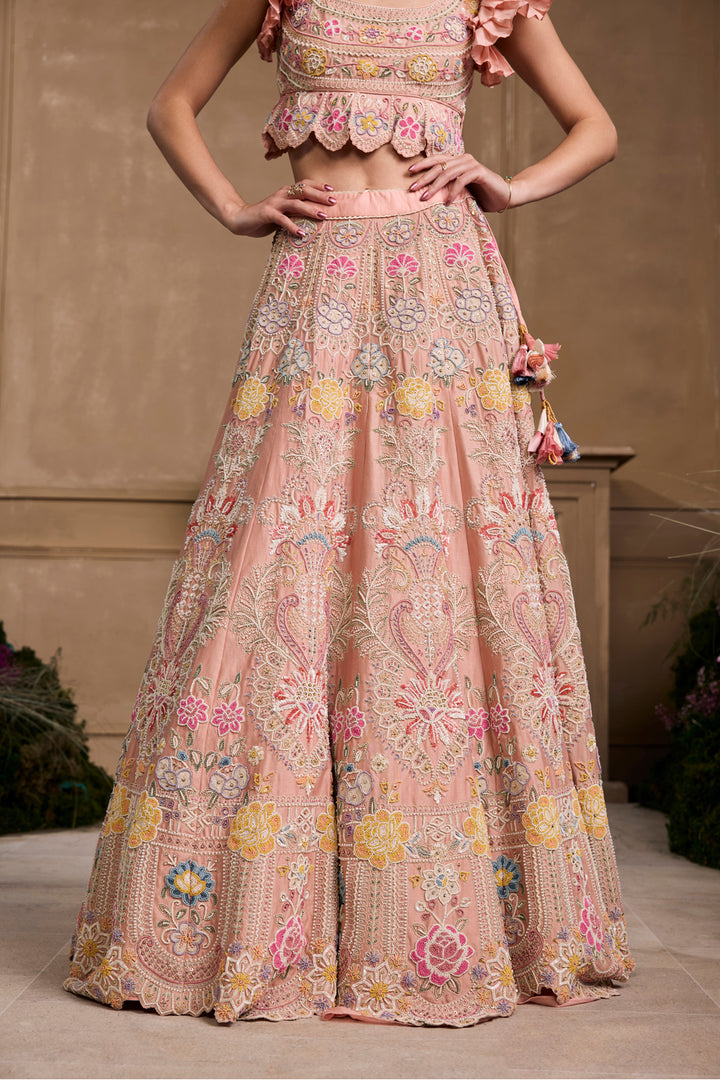 Soft Pink Contrast Embroidered Lehenga