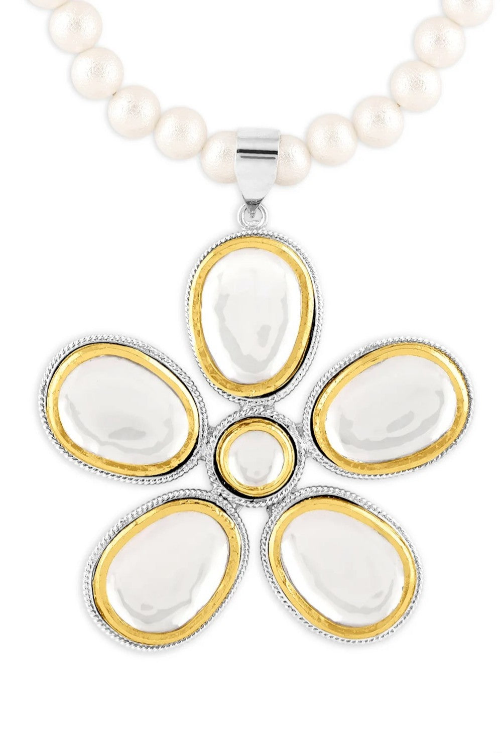 Gold & Silver Polki Flower Necklace