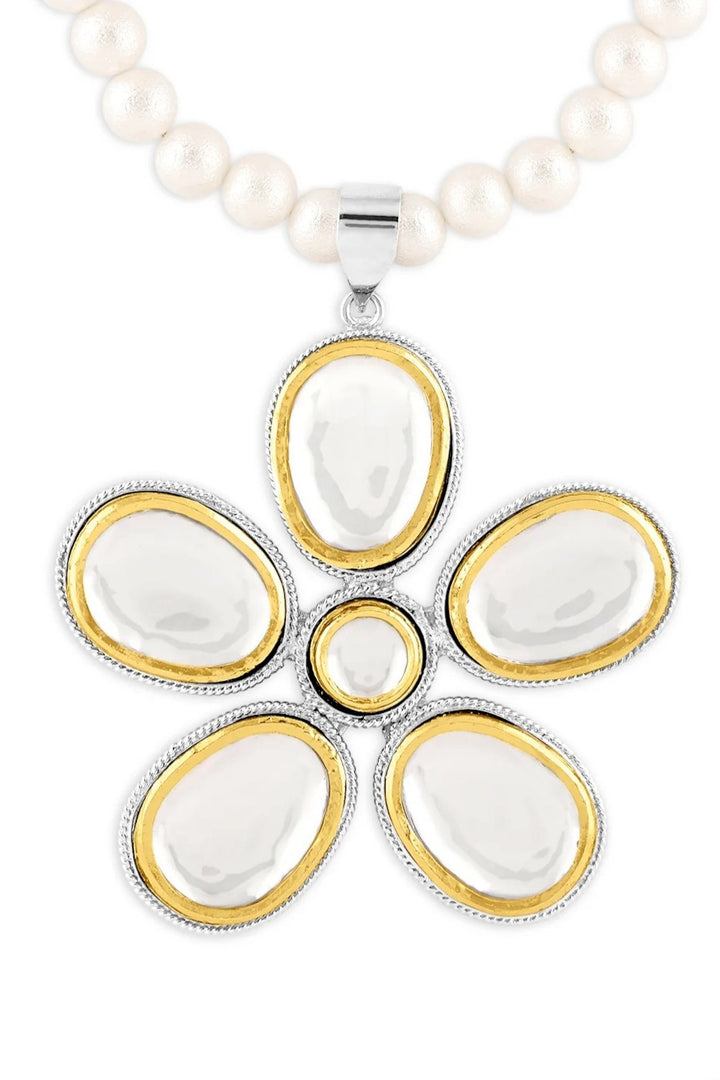 Gold & Silver Polki Flower Necklace