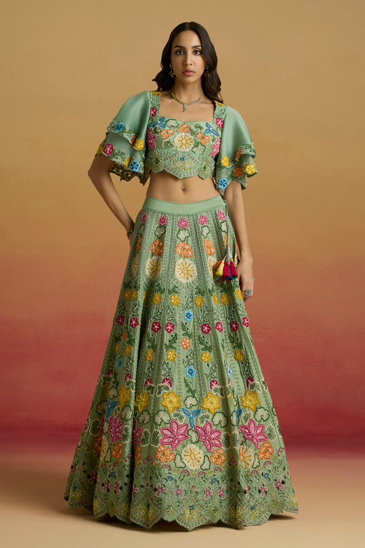 Sage Green Multicolour Floral Bustier