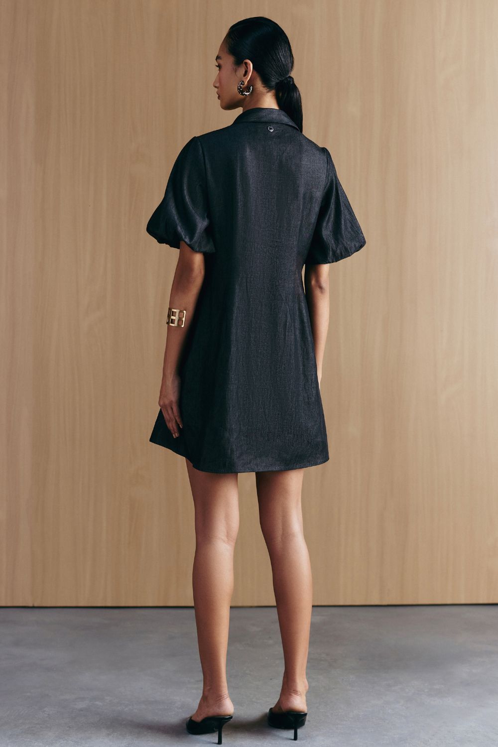 BLACK DENIM EMBELLISHED DRESS