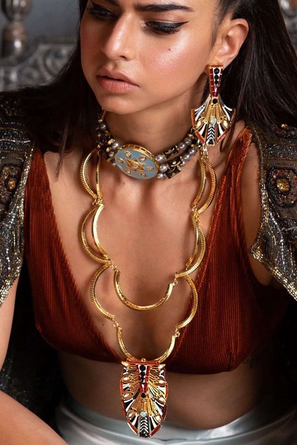 Green Egyptian Feather Earrings